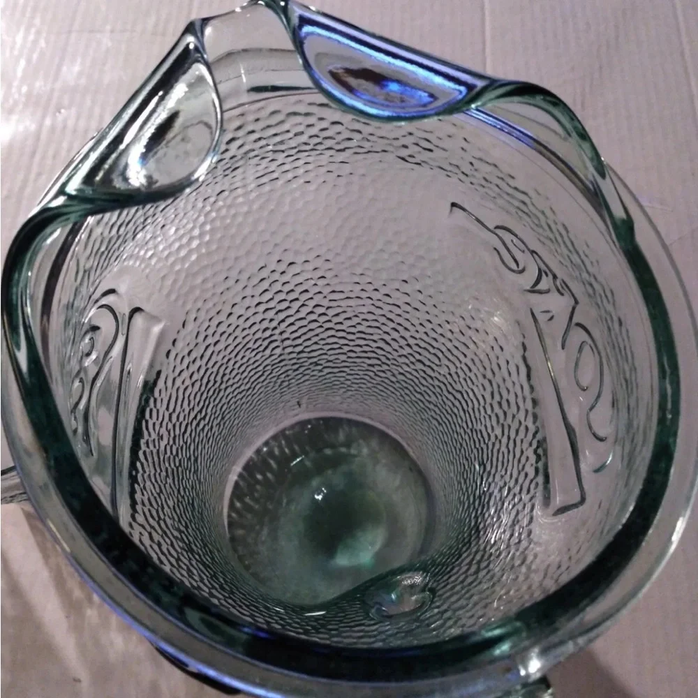VTG COCA-COLA HEAVY GREEN PEBBLED GLASS 64 0Z COKE PITCHER-& 2 GLASSES 1999 NWOT